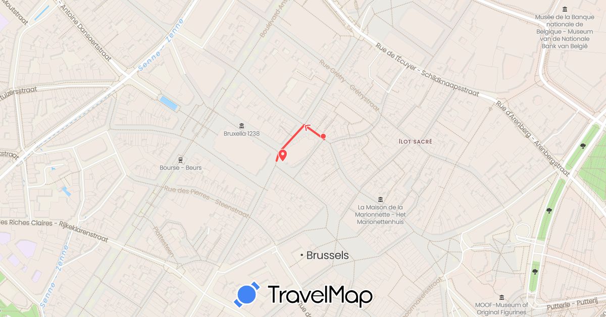 TravelMap itinerary: driving, hiking in Belgium (Europe)